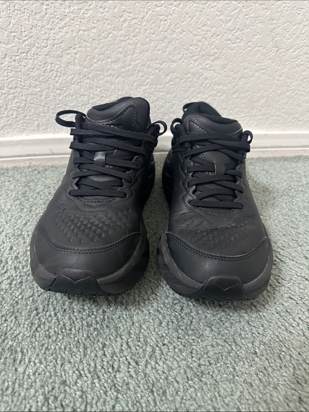 Hoka Bondi SR Slip Resistant Work Shoes Triple Black Leather Womens 9.5 - Picture 2 of 7
